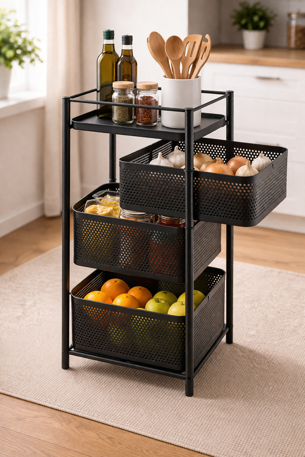 Bellevous 4-stufiges Drehregal – 360° Storage Rack platzsparend Schwarz